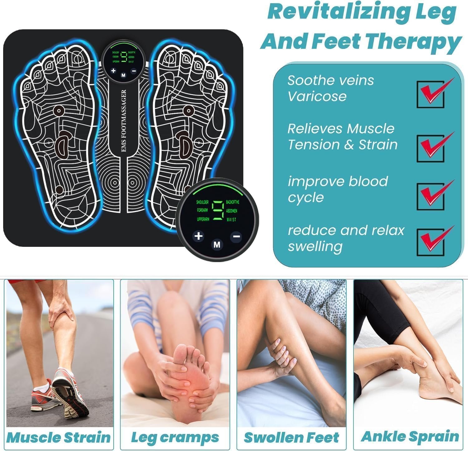 EMS Foot Massager,Electronic Muscle Stimulatior Massage Mat,8 Modes 18 ...