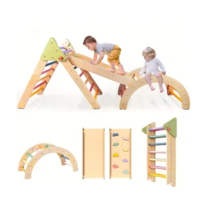 Pikler Triangle Set, Montessori 5in1 Toddler Climbing Toys Indoor Playground