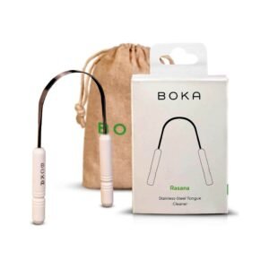 Boka Tongue Scraper for Adults & Kids with Case - Stainless Steel Tongue Cleaner w/Linen Travel Pouch, Pack of 1