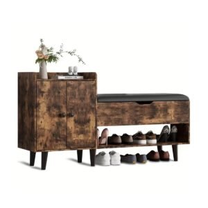 50" Entryway Shoe Bench with Hidden Storage, Shoe Organizer Storage Bench with Shelf And Cabinet