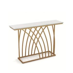 TANGKULA 48"/120cm Gold Console Table, Modern Entryway Table with White Faux Marble Tabletop