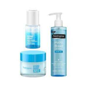 Neutrogena Hydro Boost Series, 3-Step Facial Regime, Hydration Starter Set And Skin Care Kit (Cleanser + Moisturiser + Booster), Saving Bundle