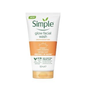 Simple Protect 'N' Glow Express Glow Clay Polish Cleanser leaves skin naturally glowing for expert facial skin care 150 ml