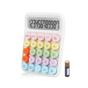 Bimormat Colorful Electronic Calculator,12 Digit Large LCD Display - (UK-COCA-White)