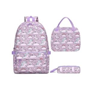Donaky Unicorn School Bag Backpack for Girls Boys, 3 Pcs Purple Large Schoolbag Book