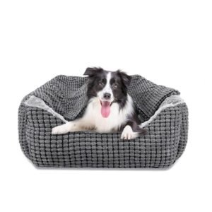 Rectangle XL Dog Bed Warm Hooded Dog Bed, Luxury Super Soft Pet Cave Bed Washable, Fits Up To 20/30/40/60lbs Pets